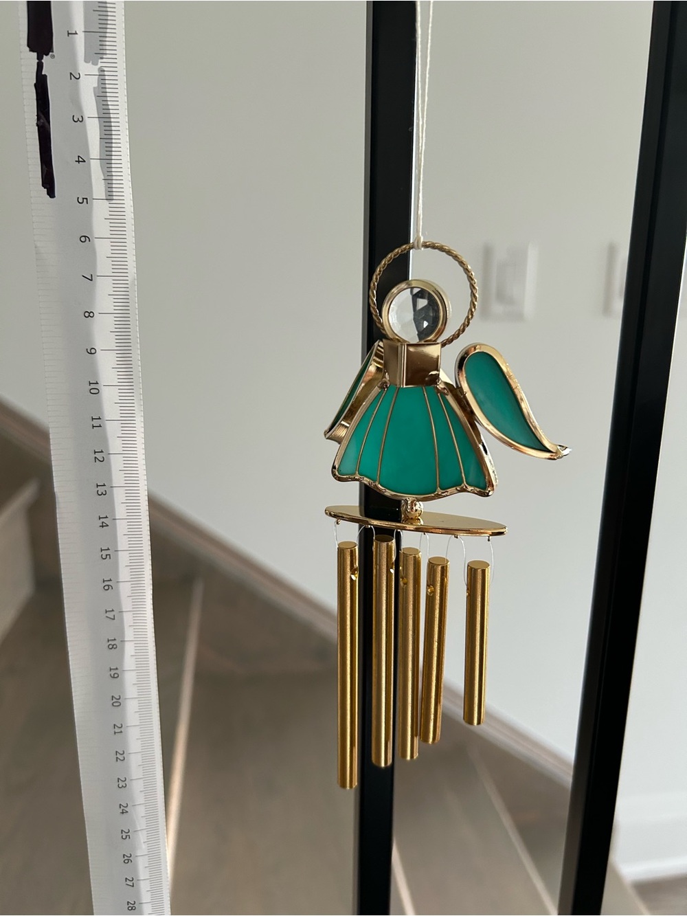 Teal Glass Angel Wind Chime Home Accent - Gold Trim
